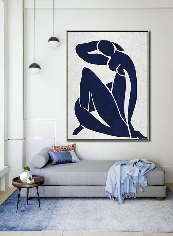 Extra Large Canvas Art,Buy Hand Painted Navy Blue Abstract Painting Nude Art Online,Wall Art Ideas For Living Room